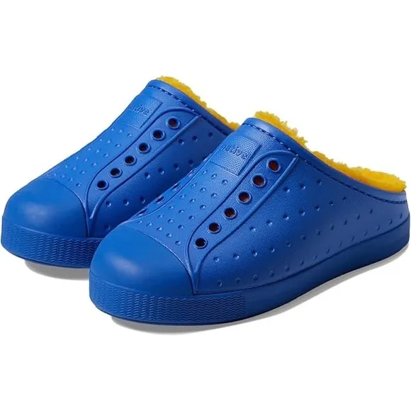 Native Shoes Jefferson Cozy Clogs Size J3/EU 34.5  - UV Blue/Spicy Yellow - NWB