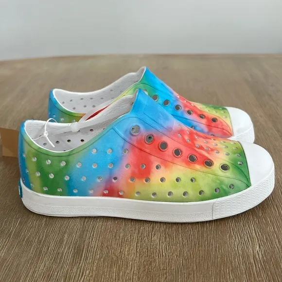 Native Shoes Jefferson Rainbow Tie Dye Slip On Tennis Shoes Child 12 13