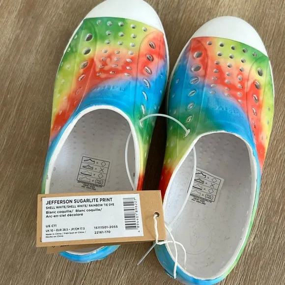 Native Shoes Jefferson Rainbow Tie Dye Slip On Tennis Shoes Child 12 13