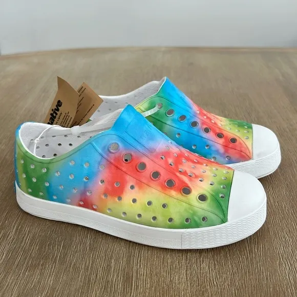 Native Shoes Jefferson Rainbow Tie Dye Slip On Tennis Shoes Child 12 13