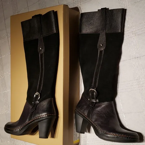 Naturalizer N5 New DANDY Knee High Comfort Fashion Suede &amp; Leather Boot BLACK 10