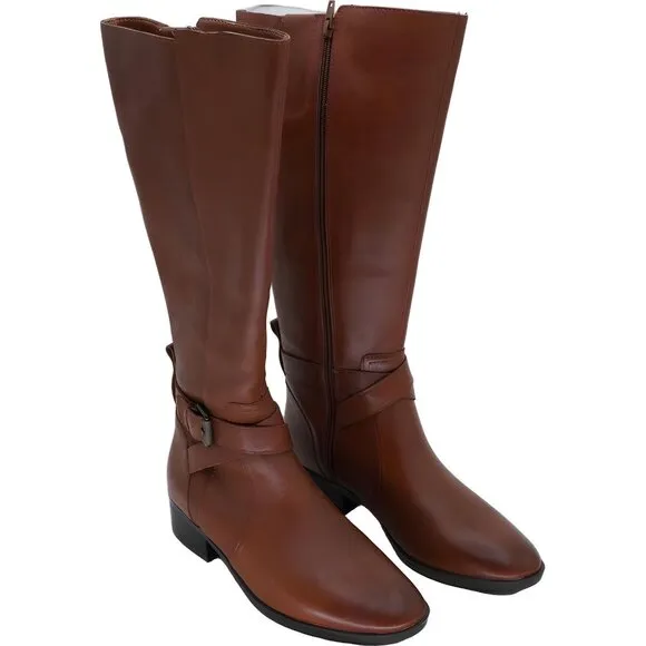 Naturalizer Rena Wide Calf Riding Boots in Cider Leather, Size 8.5 M