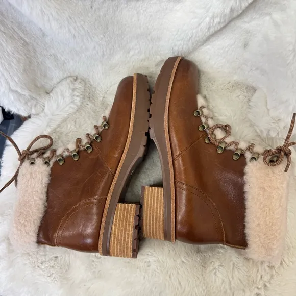 NE2 Kork-Ease Brown Ambra Shearling Combo Winslet Combat Boots Size 9M