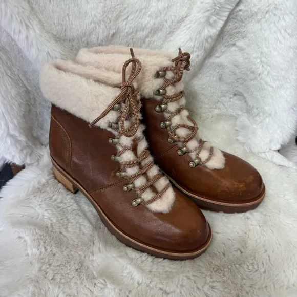 NE2 Kork-Ease Brown Ambra Shearling Combo Winslet Combat Boots Size 9M