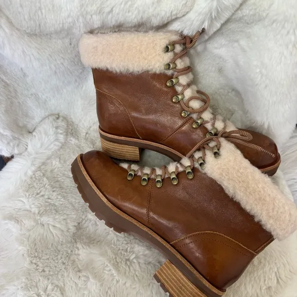 NE2 Kork-Ease Brown Ambra Shearling Combo Winslet Combat Boots Size 9M