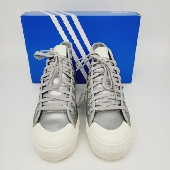 New adidas Nizza RF Platform Mid Shoes Silver Metallic Women's Size 10