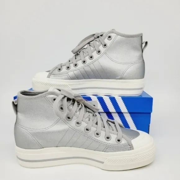 New adidas Nizza RF Platform Mid Shoes Silver Metallic Women's Size 10