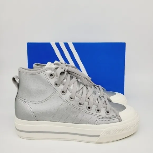 New adidas Nizza RF Platform Mid Shoes Silver Metallic Women's Size 10