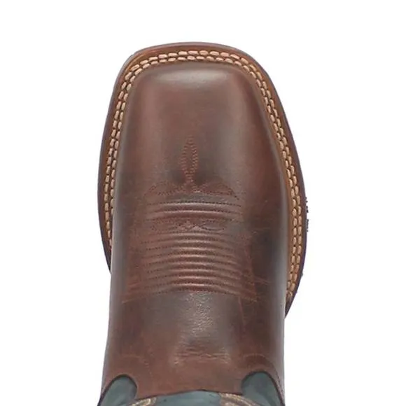 NEW DAN POST. men's ivan cowboy certified stockman boot in chocolate/blue