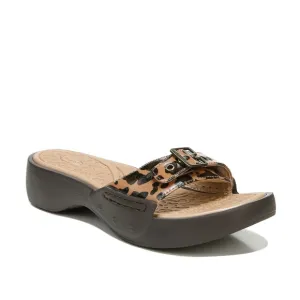 New! DR. SCHOLL'S Women's Rock On Slide Sandals Brown Leopard Retro Shoes