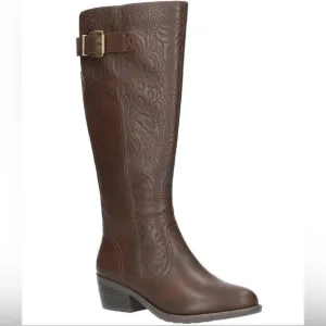 NEW EASY STREET ARWEN EMBOSSED ALMOND TOE KNEE-HIGH BOOTS