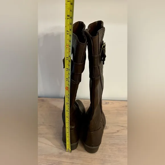 NEW EASY STREET ARWEN EMBOSSED ALMOND TOE KNEE-HIGH BOOTS