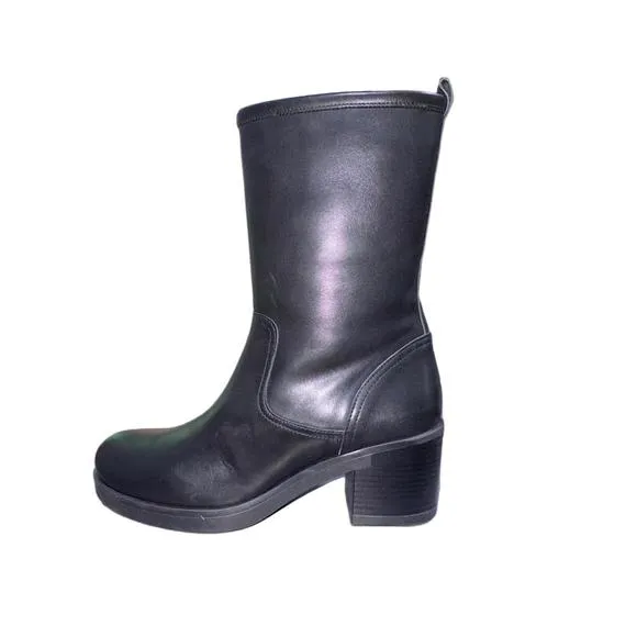 NEW ERIC MICHAEL women's daniela heeled boots in black leather