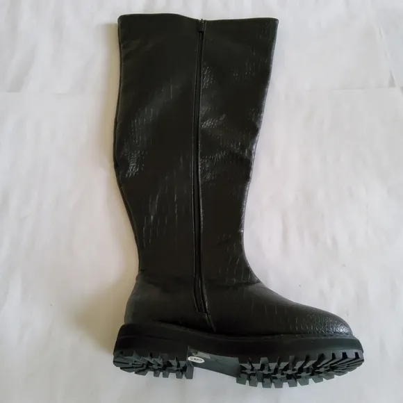 New Fashion to Figure Malia Over-The-Knee Black Crocodile Texture Boots Size 8W