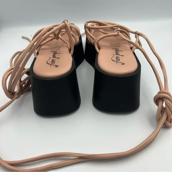 NEW Free People Georgie Lace Up Platform Sandal Nude Leather Sz 39/8.5 Women