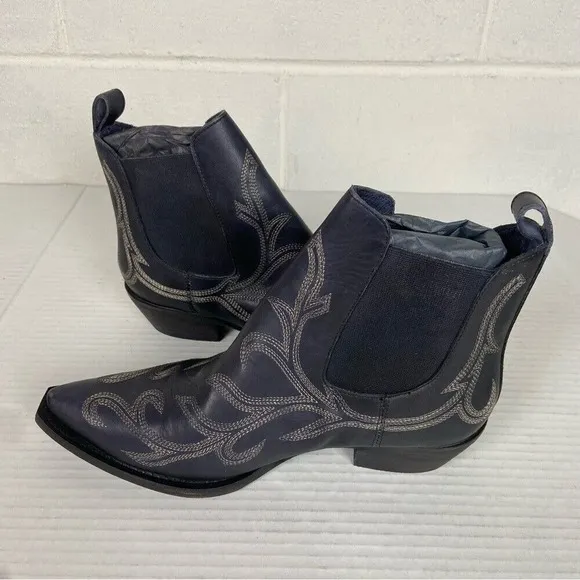 NEW Free People Women's Wayward Western Leather Ankle Booties EU37.5/US7.5 Black