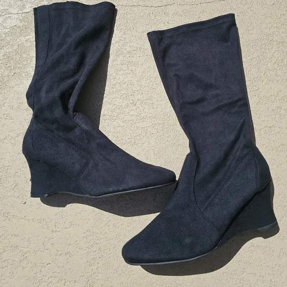 NEW GEORGE BLACK WEDGE BOOTS SIZE 12M