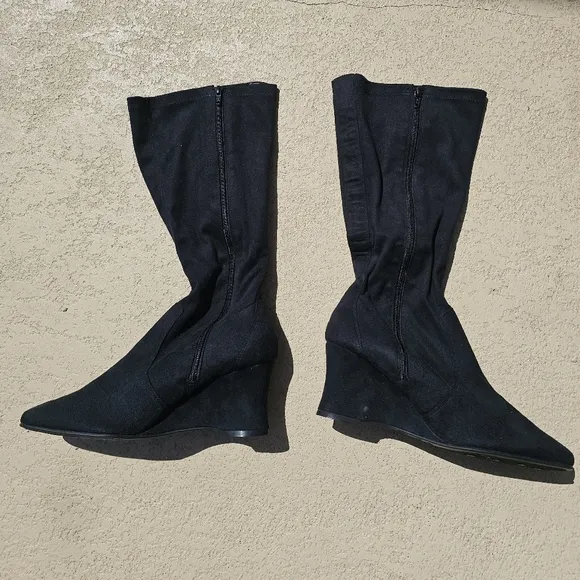 NEW GEORGE BLACK WEDGE BOOTS SIZE 12M