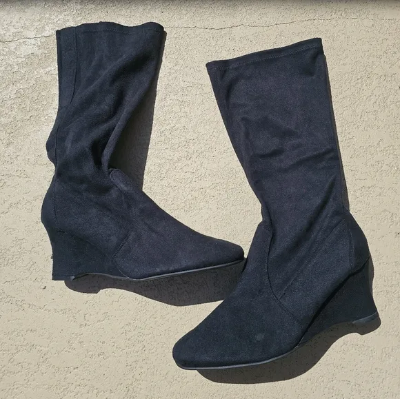 NEW GEORGE BLACK WEDGE BOOTS SIZE 12M