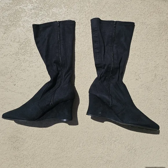 NEW GEORGE BLACK WEDGE BOOTS SIZE 12M