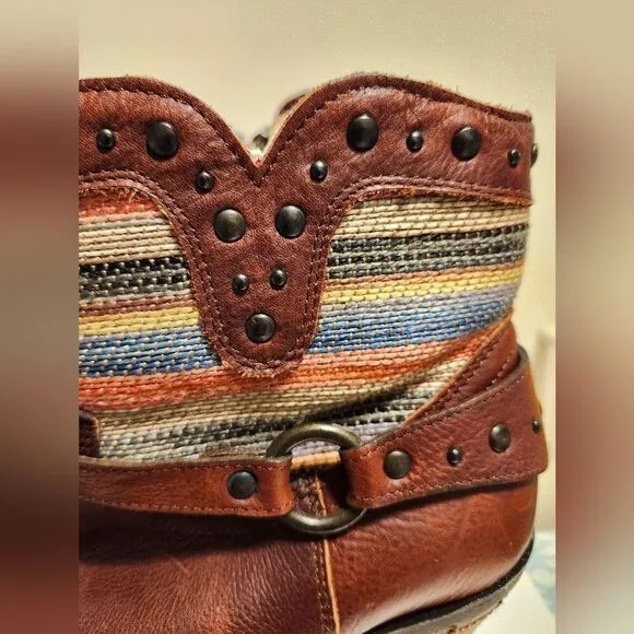 NEW Justin Women Brown Leather/Textile Heeled Boots MSL 103 sz.6.5 Ret.$200