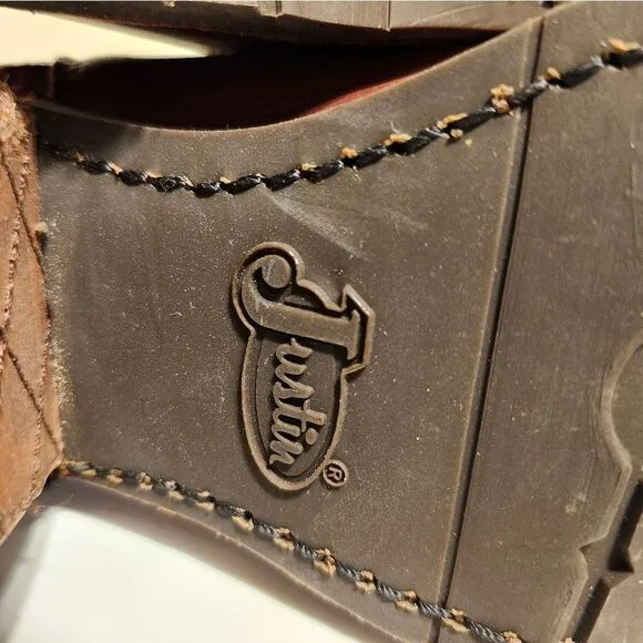 NEW Justin Women Brown Leather/Textile Heeled Boots MSL 103 sz.6.5 Ret.$200