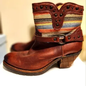 NEW Justin Women Brown Leather/Textile Heeled Boots MSL 103 sz.6.5 Ret.$200