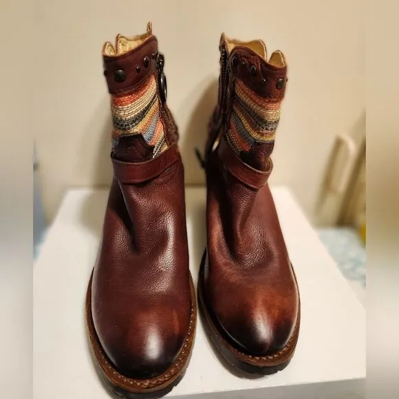 NEW Justin Women Brown Leather/Textile Heeled Boots MSL 103 sz.6.5 Ret.$200