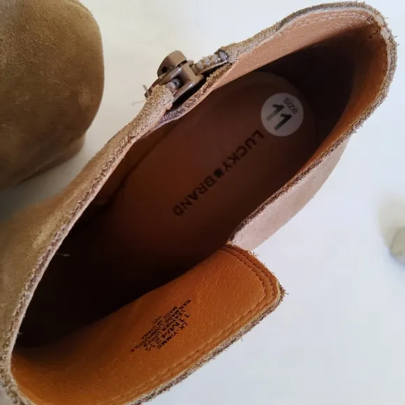 New Lucky Brand LK - Yimme Tan Suede Leather Wedge Ankle Boots Booties Size 11