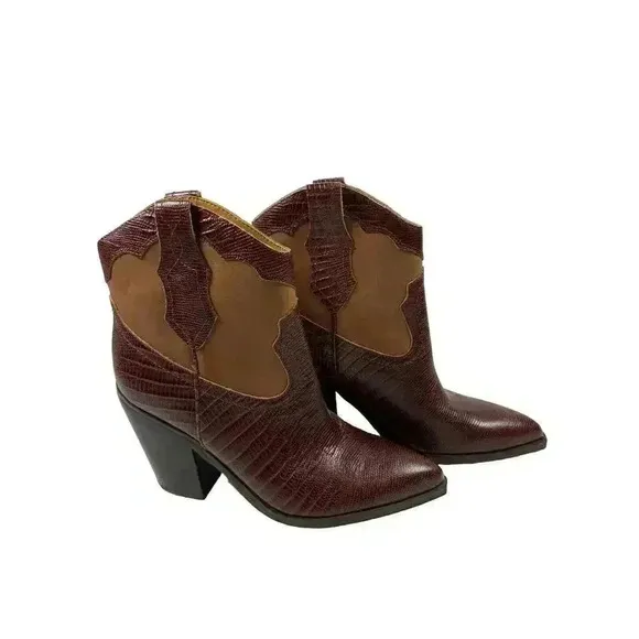 NEW Marc Fisher Gona Western Bootie - Brown Leather - 7.5 - Free Shipping