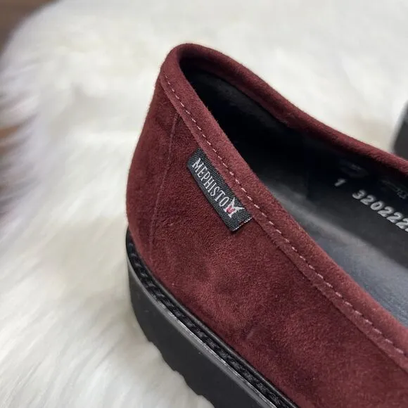 NEW Mephisto Women's Size 11 Cordovan Red Suede Salka Chain Detail‎ Loafer Shoes