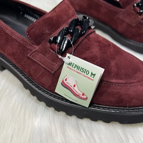 NEW Mephisto Women's Size 11 Cordovan Red Suede Salka Chain Detail‎ Loafer Shoes