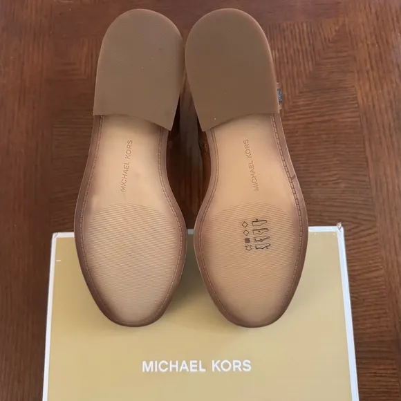 NEW Michael Kors Women Cognac Leather Riding Boots with Gold Hardware