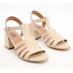 New Miz Mooz Boardwalk Leather Fisherman Heeled Sandals Cream Sz EU 41 US 9.5-10