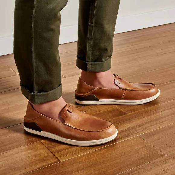 NEW OLUKAI men's kakaha leather slip-on shoes in fox/fox