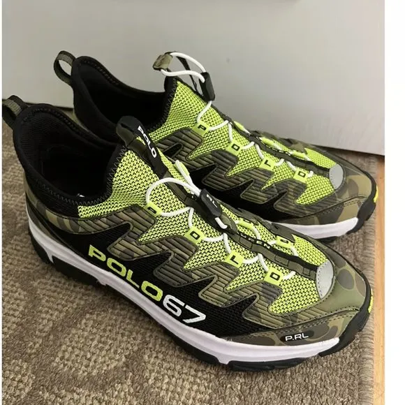 New! Polo Ralph Lauren Adventure 300LT Sneakers!  Size 10.5  Camo &amp; Neon Green