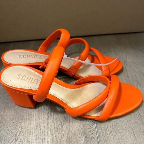 NEW! Schutz Bright Orange Olly Block Heel Leather Sandals - Size 7.5