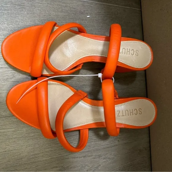 NEW! Schutz Bright Orange Olly Block Heel Leather Sandals - Size 7.5