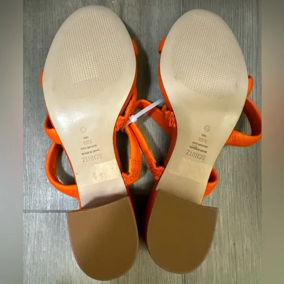 NEW! Schutz Bright Orange Olly Block Heel Leather Sandals - Size 7.5
