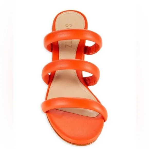 NEW! Schutz Bright Orange Olly Block Heel Leather Sandals - Size 7.5