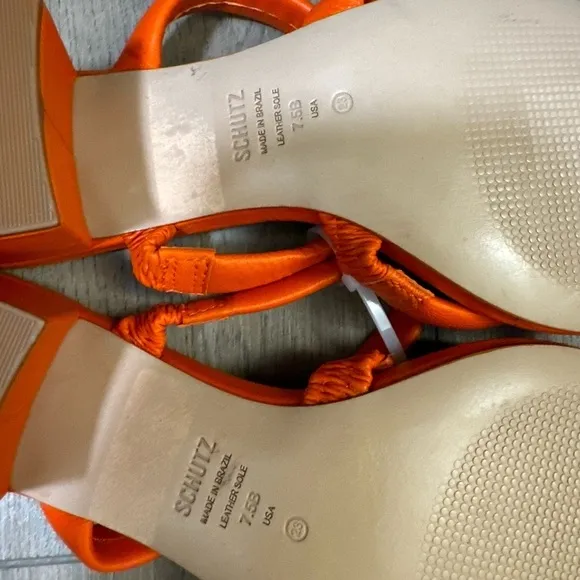 NEW! Schutz Bright Orange Olly Block Heel Leather Sandals - Size 7.5