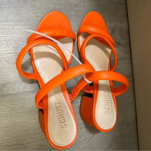 NEW! Schutz Bright Orange Olly Block Heel Leather Sandals - Size 7.5