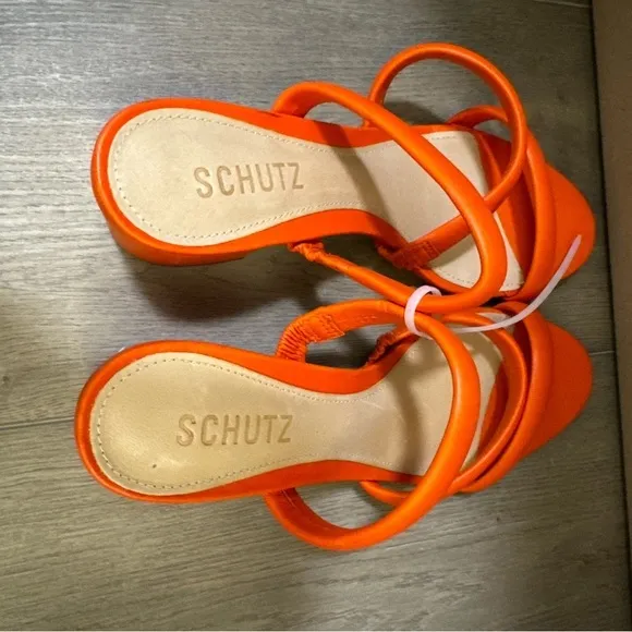 NEW! Schutz Bright Orange Olly Block Heel Leather Sandals - Size 7.5