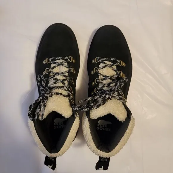 NEW Sorel Hi Line Hiker Cozy Boots Womens 8.5 Lace Up Black Suede Boho Chic City