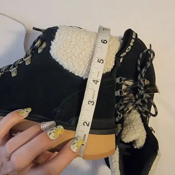 NEW Sorel Hi Line Hiker Cozy Boots Womens 8.5 Lace Up Black Suede Boho Chic City