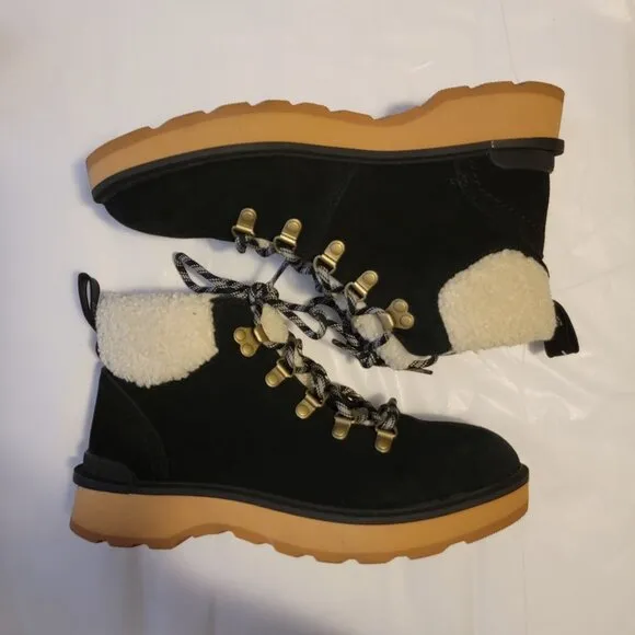 NEW Sorel Hi Line Hiker Cozy Boots Womens 8.5 Lace Up Black Suede Boho Chic City