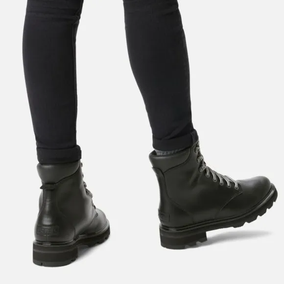 NEW! Sorel Lennox Black Leather Lace Up Waterproof Boots Size 7
