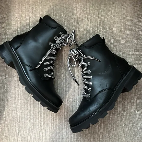 NEW! Sorel Lennox Black Leather Lace Up Waterproof Boots Size 7