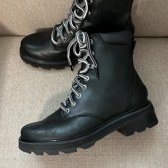 NEW! Sorel Lennox Black Leather Lace Up Waterproof Boots Size 7