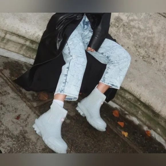 New Stella McCartney x Hunter Ltd. Collection Ankle Powder Blue Rain Boots Sz 5